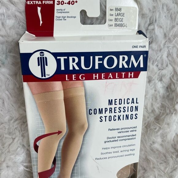 New Truform Unisex Medical compression thigh  high Beige stockings close toe SZL - Picture 5 of 7